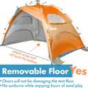 Beach Tent for Family with Kids Pop Up Beach Sun Shade Tent with UPF 50+ UV Protection, Removable Floor Zippered Privacy & Ventilation Sun Shelter Family 3 to 4 Person