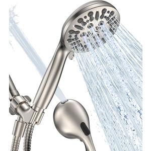 JDO Shower Head with Handheld, High Pressure Handheld Shower Head 9 Settings, Detachable Shower Head Set with Stainless Steel Hose and Shower Bracket (Brushed Nickel)