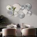 Blulu 9 Pcs Silver Mirror Wall Decor Metal Round Home Art Decor Decorative Modern Circle Mirror Wall Art Sculpture Hanging Decorations for Home Living Room Office