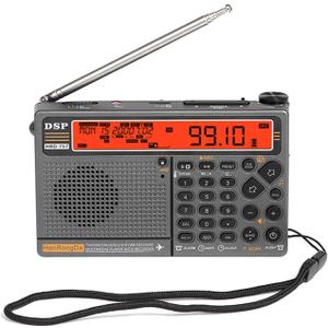 Docooler Shortwave Radio, Portable Radio with AM/FM/SW/VHF/UHF/AIR/WB Radio, 2500mAh Battery, 1000 Presets, APP Control, BT Music Player Build-in SOS Alarm, Flashlight, Alarm Clock - Orange/Green