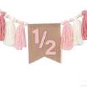 High Chair Banner 1/2 Birthday Pink Tassels Half Way To One Decorations 6 Months Hat Party Decorations High Chair Banner Happy Half Birthday Party Decorations Photo Props