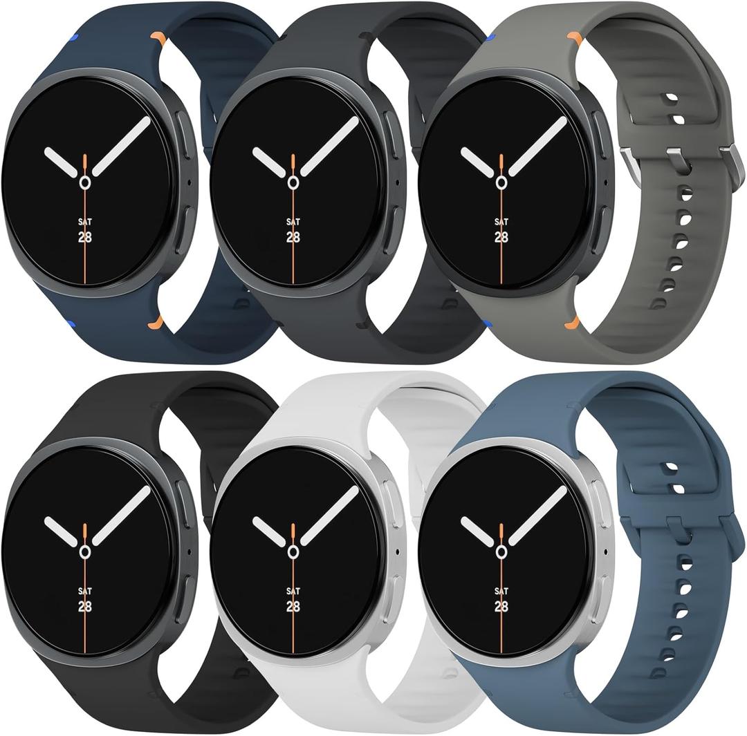 6 Pack Sport Bands Compatible with Samsung Galaxy Watch 8 Band 40mm 44mm/Galaxy Watch 8 Classic 46mm, Soft Silicone Replacement Strap for Samsung Galaxy Watch 8/8 Classic for Women Men (Army Green/Space Gray/Clay/Black/White/Blue Grey) M/L