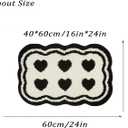 Bathroom Modern Rugs Non-Slip Black with White Mats Funny Heart Design Washable Bath Rugs Microfiber (Double Heart, 2'x1'4")