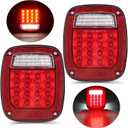 LIMICAR RV Tail Lights, Square 43 LED Trailer Lights, 2PCS Red/White Stop Turn Back up Reverse Tail Lights w/License Plate Light for Truck Trailer Jeep YJ TJ JK CJ