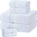 White Bath Towel Set of 6 - 100% Cotton Highly Absorbent Towels for Bathroom, 2 Luxury Bath Towels 650GSM, 2 Hand Towels, 2 Washcloths