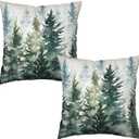 Watercolor Dark Green Tree Pillow Covers 18X18 Set of 2 Rustic Nature Forest Throw Pillow Cover Winter Christmas Decorative Pillow Cases Farmhouse Square Pillowcase for Outdoor Couch Patio