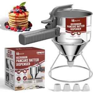 Stainless Steel Pancake Batter Dispenser, 40oz Batter Dispenser with Squeeze Handle, Great for Pancakes, Cupcake, Waffle or Any Baked Goods, Durable, Leak-Free, Space Gray