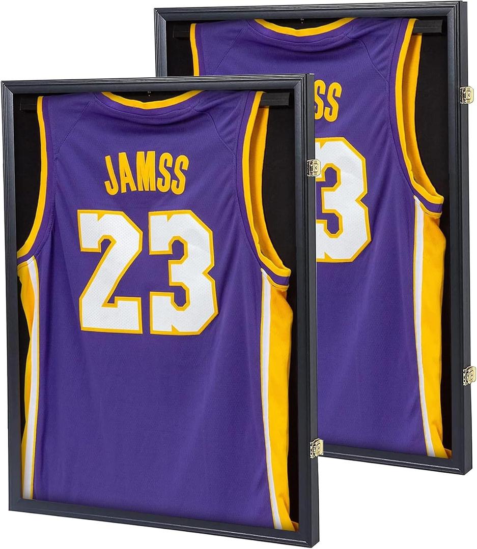 Jersey Frame Display Case 2 Pack, Lockable Shadow Box Sports Jersey Frame with UV Protection Acrylic and Metal Hanger for Baseball Basketball Football Soccer Hockey XXL Shirt, Black