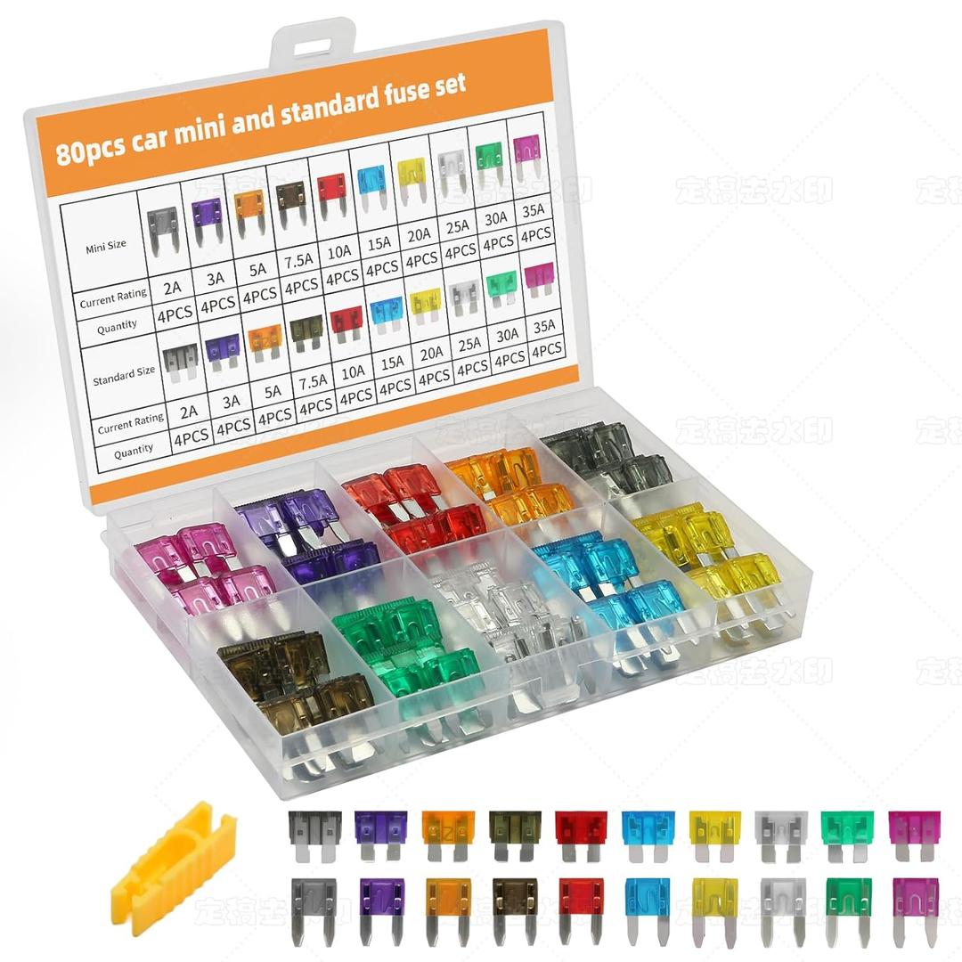 80 PCS Car Fuses Assortment Kit, Standard & Mini Fuse (2A/3A/5A/7.5A/10A/15A/20A/25A/30A/35A), Blade Fuses Automotive for Car, RV, Truck, Marine, Motorcycle