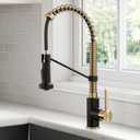 KRAUS Brushed Brass Matte Black Pull Down Kitchen Faucet KPF-1610BBMB
Two-tone mixed metal finish, heavy-duty metal body, ceramic cartridge, durable nylon water lines, ADA-compliant