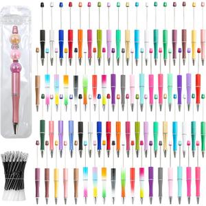 600 Pieces Beadable Pens - 200 Plastic Beadable Pens Bulk, Refills & Pen Bags Included - Beaded Pens Kit Cute Ballpoint Pens Black Ink - DIY Pens for Students & Teachers (Multicolor) (3 Count (Pack of 200))