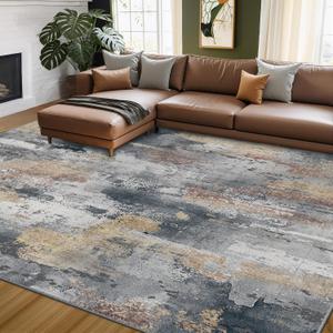 RELEANY Washable Area Rugs 9'x12' Non-Slip Modern Abstract Soft for Living Room Entryway Bedroom Kitchen, Print Pattern, Charcoal Brown