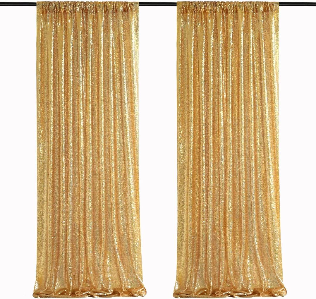 Gold Sequin Backdrop Curtain Panels Stage 2 Pieces 2FTx8FT Sheer Gold Curtains Backdrop Photo Backdrop Curtains for Wedding Birthday Party Background Drapes Christmas Decorations