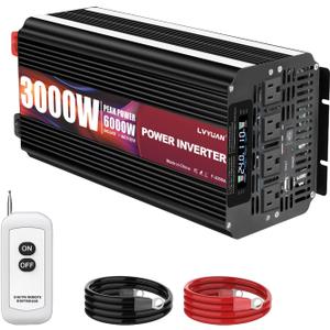 LVYUAN 3000 Watt Power Inverter 24V to 110V 120V for Vehicle, Solar Inverter System, Heavy Duty, RV, Truck, Off Grid,Camping with 4 AC Outlets, LCD Display, Wireless Remote Control, Car Power Inverter