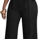 Women's Sexy Button Up Jumpsuits V Neck Sleeveless Wide Leg Long Pants Jumpsuit with Belt Size M