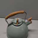 Tea Kettle, Vegoran 100 OZ / 3 Liter Whistling Tea Kettle, Tea Pots for Stove Top Food Grade Stainless Steel with Wood Pattern Folding Handle, Loud Whistle Kettle for Tea, Coffee, Milk (Green)
