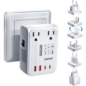 DOACE 220V to 110V Converter for European Travel - 6 in 1 350W Voltage Converter US to Europe, Power Converter Adapter Combo with PD Fast Chargers for Hair Straightener Shaver Toothbrush Laptop Phone (White)