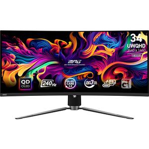 MSI MPG 341CQPX QD-OLED 34-inch Curved OLED Gaming Monitor, 3440 x 1440 (UWQHD), 0.03ms Response time, 240Hz, True Black HDR 400, HDMI, DP Port, USB Type C, Tilt, Height Adjustable