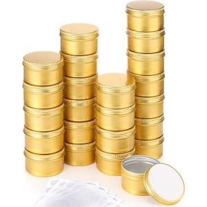 Patelai 36 Pcs 4 oz Metal Round Tins Aluminum Tin Cans Salve Tins Containers with Screw Lid 10 Sheets Stickers for Salve Spice Candies Balms Candles(Gold)