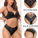 Avidlove Womens Underwear Lace Cheeky Panties Criss Cross Back Bikini Thongs Sexy Undies (Black, XL)