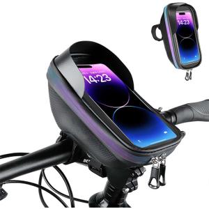 Bike Phone Holder, Bicycle Front Frame Handlebar Bag EVA Hard Shell Waterproof Bike Accessories with Touch-Screen and Rain Cover for Phones under 6.9''