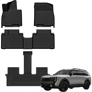 AUXKO All Weather Floor Mats for 2027 Kia Telluride Hybrid | High Wall,All-Weather,All Season,Odorless,Anti Slip,Rain&Salt Resistant,TPE Material,Black,Accessories,Pet Friendly