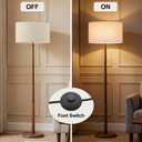61" Walnut Wood Floor Lamp with Linen Drum Shade, E26 Base, UL Listed | Mid-Century Standing Tall Lamp, Farmhouse Lighting for Living Room, Bedroom, Dining Room, Office, Bulb Not Included, Beige