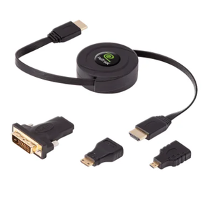 ReTrak® Retractable Standard HDMI® Cable with Mini, Micro, and DVI Adapters