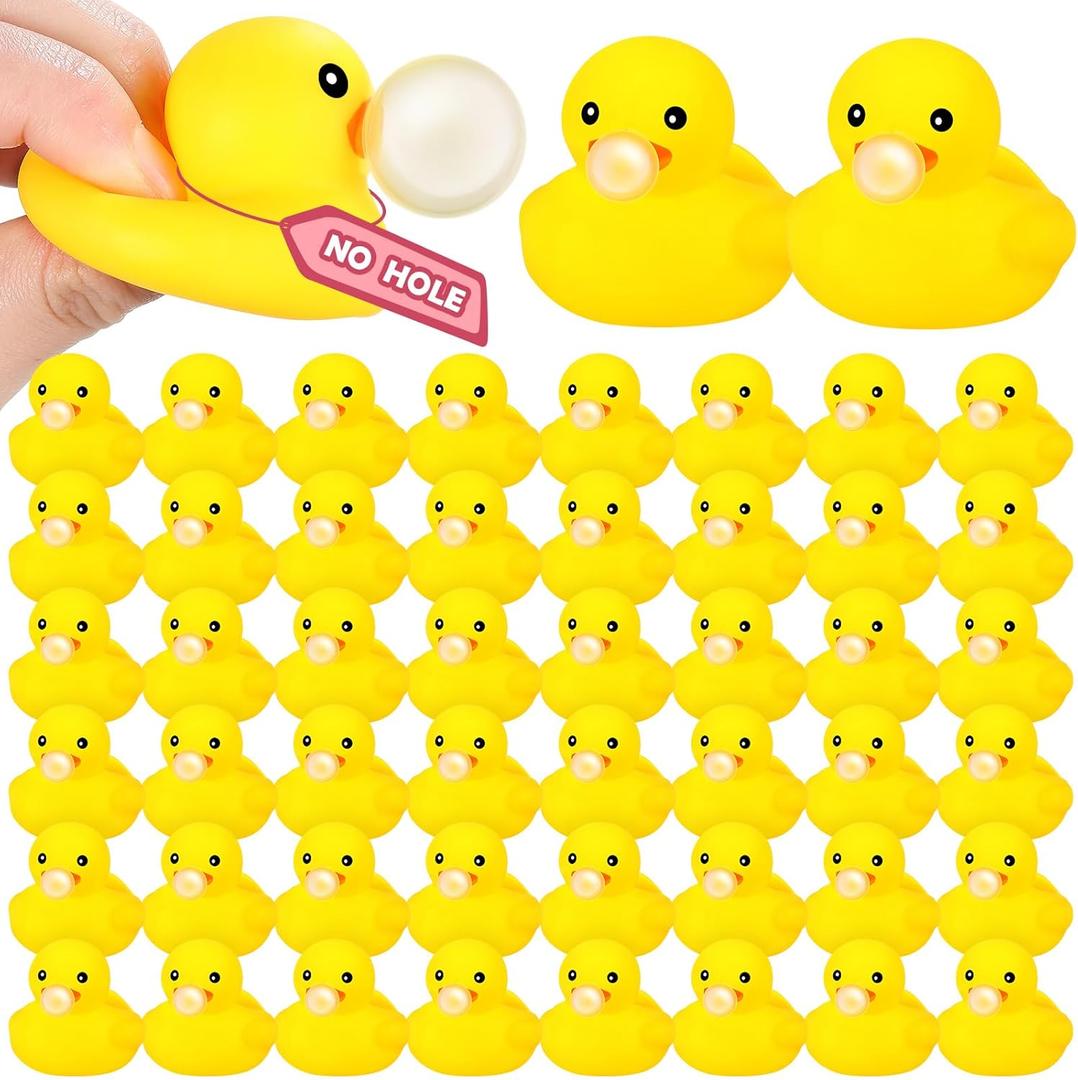 DEEKIN 24 Pcs Yellow Rubber Ducks 2.2 Inch Blow Bubbles Duck Bath Toy with Sealed Plug No Hole Waterproof Relieve Stress Fidget Bathtub Toys for Pool Summer Beach Birthday Party Decoration Game Gift