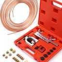 25 ft 3/16 Copper Coated Brake Line Kit (Includes 16 Fittings and 4 Unions Brake Line Fittings) + Double & Single Flaring Tool Kit