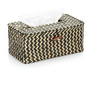 Sumnacon Tissue Box Cover Rectangle Tissue Box Seagrass Tissue Box Holder Woven Tissue Holder Decorative Tissue Cover for Bathroom Tissue Box Cover Rectangular for Home Office Table,Mixed Black