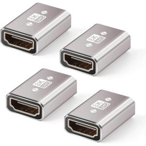 HDMI Coupler 8K, 4-Pack HDMI 2.1 Female to Female Adapter, HDMI Extender, Support 8K@60Hz, 4K@120Hz, Compatiable with HDTV Roku TV, Monitors, Laptop, Projector, ARC for Laptop