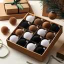 15 Pcs Velvet Christmas Ornaments 2.36 Inch Neutral Shatterproof Plastic Velvet Balls Flocked Ornaments for Christmas Tree Hanging Decorations (Black,White,Brown)