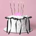 Riceshoot 6 Pcs Black Bow Ribbon and Pearl Cake Topper, 5x7 Vintage Cupcake Decorating for Coquette Themed Party, Bridal Party Decoration, Birthday Valentine Candle Accessory, Engagement Dessert Decor