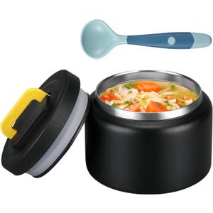 MAISON HUIS 8oz Soup Thermo Wide Mouth Vacuum Insulated Stainless Steel Food Jar, Leak Proof for Hot & Cold Food, Kids Lunch Container for School & Travel (Black)