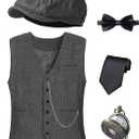 Kids 1920s Costume for Boys Vest Hat Pocket Watch Accessories Set Party Cosplay 2-14 Years