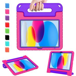 AVAWO Kids Case for New iPad (A16) 11th Generation 11 Inch 2025, iPad 10th Generation 10.9" 2022 with Built-in Screen Protector Shockproof Lightweight Handle Cover for i Pad 10/ 11 Gen, Rose&Purple