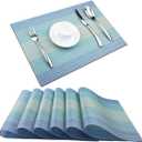PIGCHCY Placemat,Washable Woven Non-Slip Insulation Durable Placemat Vinyl Table Mat Set of 6 (6pcs Placemats, Coastal Blue)