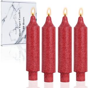 Red Short Taper Candle Crystal Candlesticks Dripless Tapered Candles for for Holiday Wedding Party Wax Unscented Dinner 6 inch Set of 4