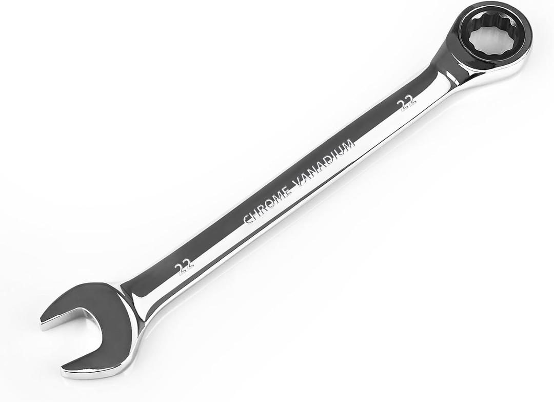 Egofine 22mm Ratcheting Combination Wrench Metric, Industrial Grade Gear Spanner with 12-Point Design, 72-Tooth Ratchet, Chrome Vanadium Steel