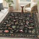 Washable Area Rug 5'7' Black Boho Floral Large Animal Botany Living Room Rug Cheetah Flamingo Non-Slip Soft Colorful Oriental Vintage Bedroom Carpet Dining Room Nursery Home Office Indoor Decor