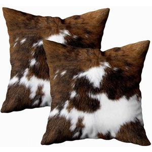 TOMWISH Throw Pillow Covers 2 Packs Hidden Zippered Pillowcase Black White and Brown Cowhide Accent Double Sided Printing 22x22Inch Decorative Throw Custom Cotton Pillow Case Cushion Cover