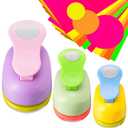 Chengu 3 Pack Craft Paper Punch Circle 2, 1 and 5/8 Inch Punch Paper Punchers Round with 10 Pcs Sticker, Cutter Purple Green Yellow for Card Making Scrapbook DIY Albums Photos Office Supplies