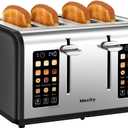 Mecity 4 Slice Toaster with Touch Screen Control, 4 Wide Slots, Stainless Steel Smart Bread Toaster for Bagels, Muffins, Waffles, Dual Control Panel, Timer, Defrost, Reheat, 120V 1650W, Matt Black