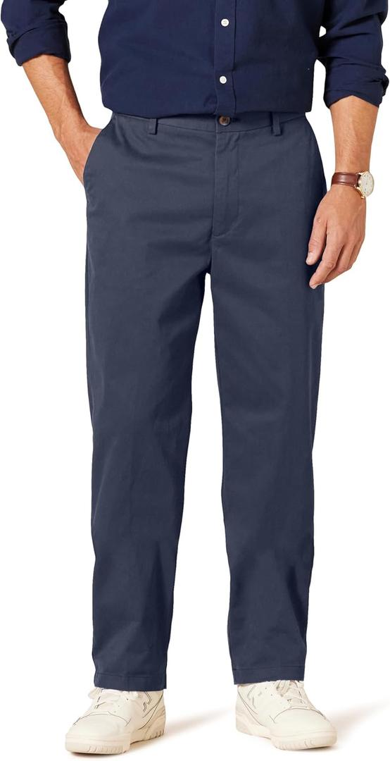 Men's Classic-Fit Wrinkle-Resistant Flat-Front Chino Pant  (32W x 28L, Navy)