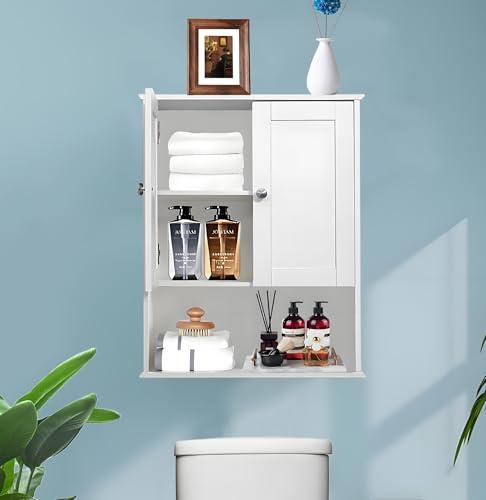 BYAOLVCY Bathroom Cabinet Wall Mounted Over Toilet Storage Cabinet 20x28 Inch White Bathroom Storage Cabinet Wall Space Saver Medicine Cabinets for Bathroom with Adjustable Shelf, 2 Doors, Soft Hinge