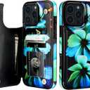 HAOPINSH for iPhone 16 Pro Max Wallet Case with Card Holder, Blue Florals Pattern Back Flip Folio PU Leather Kickstand Card Slots Case for Women Girls, Double Magnetic Clasp Shockproof Cover 6.9"
