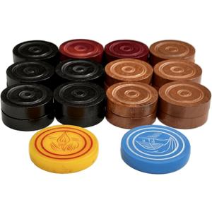 Professional Wooden Carrom Coins Set (8mm) International Champion Quality Tournament Grade Coins (24 Pcs) with 2 Strikers Included