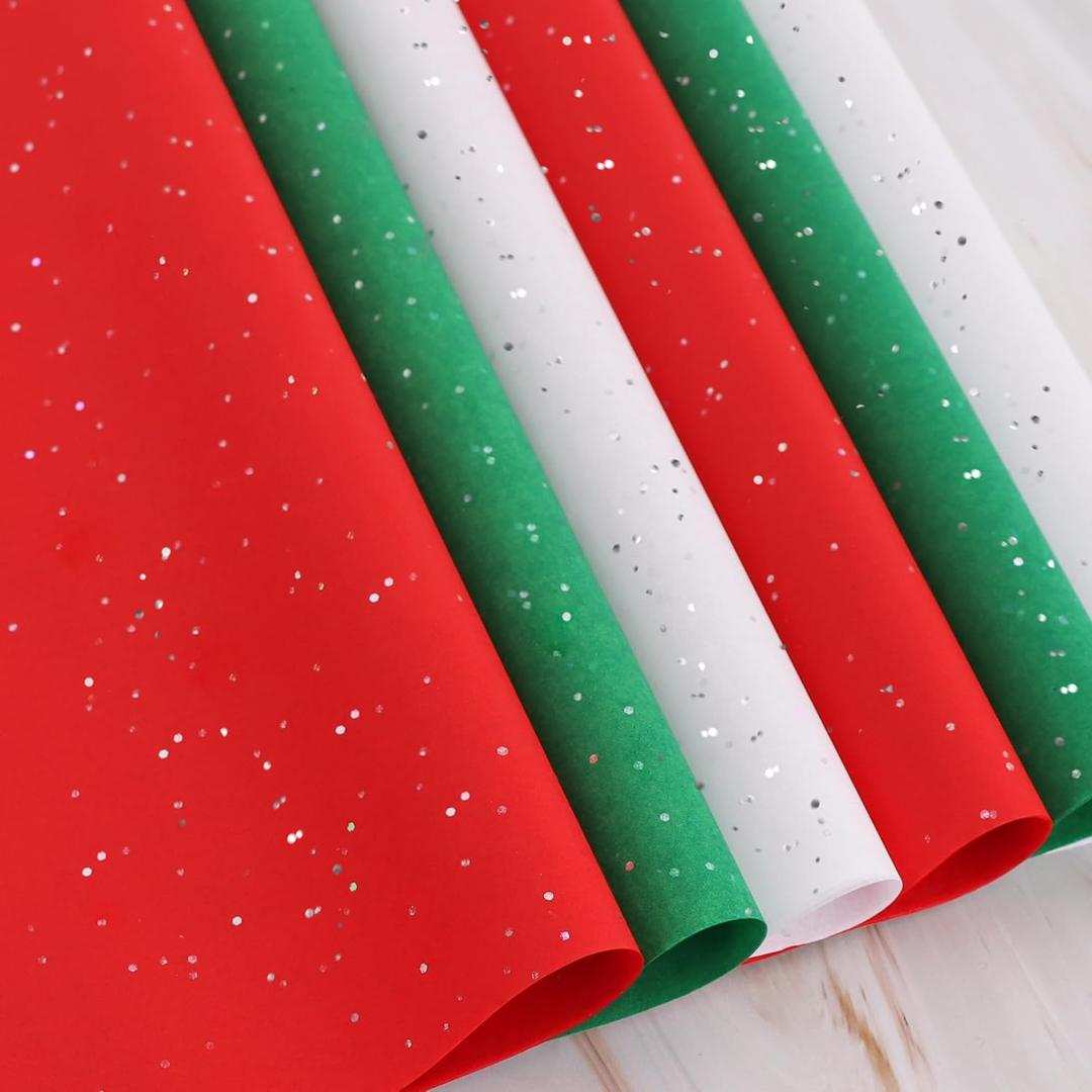 BEISHIDA 90 Sheets Christmas Glitter Tissue Paper Bulk, Red Green White Glitter Tissue Wrapping Paper for Gift Bags, 14 x 20 Inch Gift Wrap for Birthday Wedding Graduation DIY Crafts Holiday Flowers