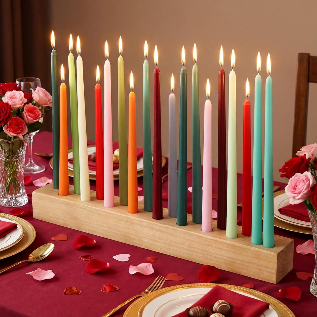 Mumufy 18in Long Wooden Taper Candle Holders for Birthday Party Candlestick Table Centerpiece Giant Wooden Farmhouse Candle Holders Decorations for Birthday Wedding Anniversary Desktop(Natural Wood)